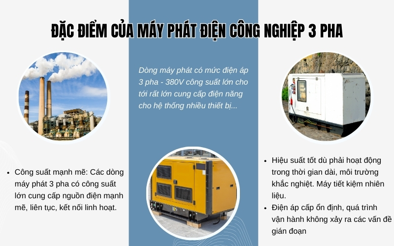 Đặc điểm của máy phát điện công nghiệp 3 pha