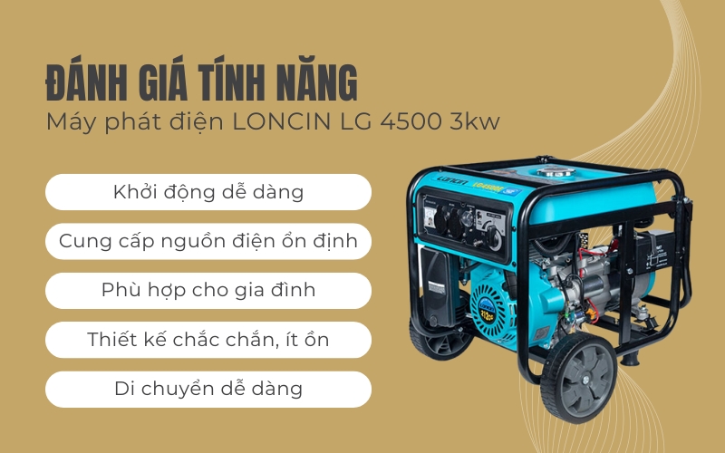 Đánh giá tính năng của Máy phát điện LONCIN LG 4500 3kw