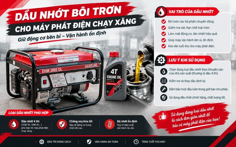 Dầu nhớt bôi trơn cho máy phát điện chạy xăng