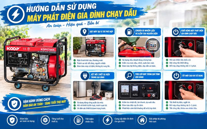 Hướng dẫn cách sử dụng máy phát điện gia đình chạy dầu
