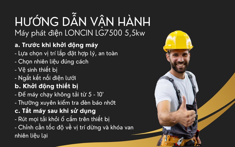 Hướng dẫn vận hành máy phát điện LONCIN LG7500 5,5kw