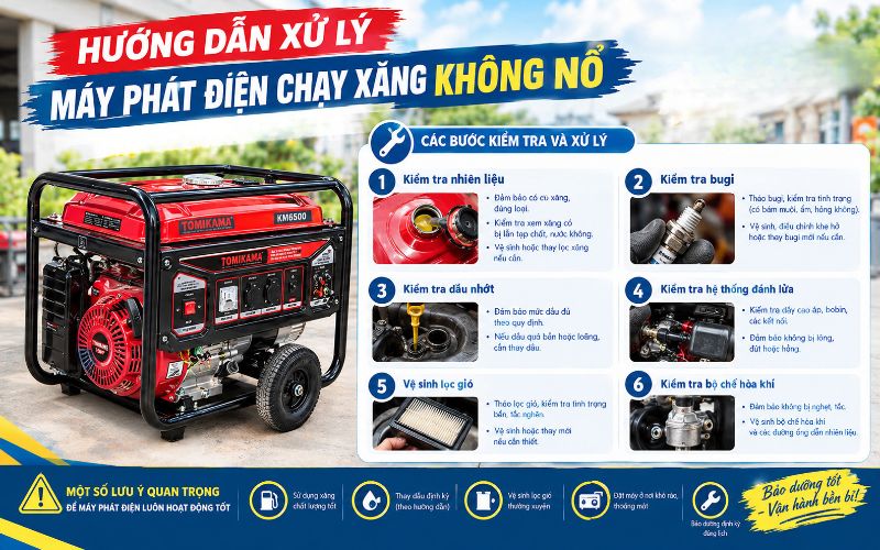 Hướng dẫn xử lý máy phát điện chạy xăng không nổ