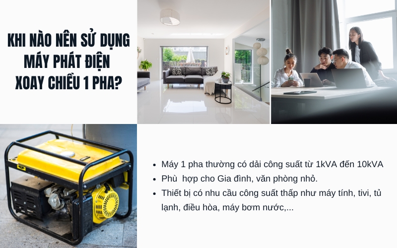 Khi nào nên sử dụng máy phát điện xoay chiều 1 pha