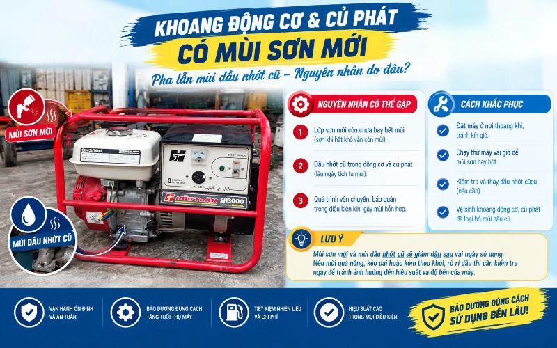 Khoang động cơ & củ phát có mùi sơn mới pha lẫn mùi dầu nhớt cũ