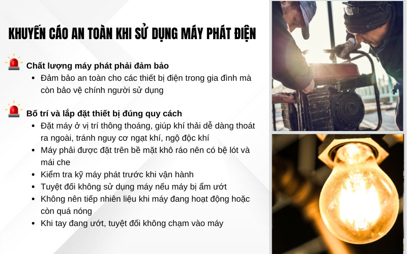 Khuyến cáo an toàn khi sử dụng máy phát điện