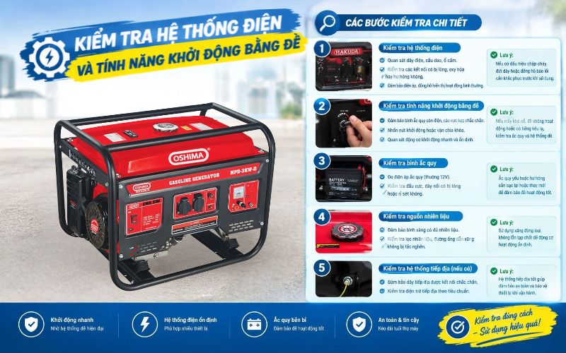 Kiểm tra hệ thống điện và tính năng khởi động bằng đề
