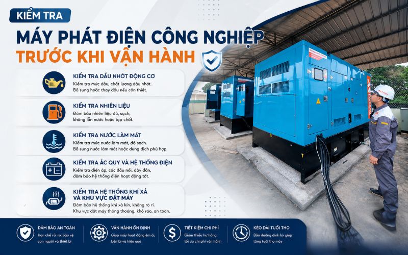 Kiểm tra máy phát điện công nghiệp trước khi vận hành