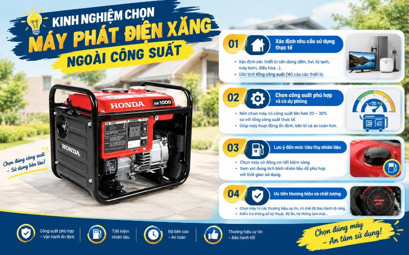 Kinh nghiệm chọn máy phát điện xăng ngoài công suất