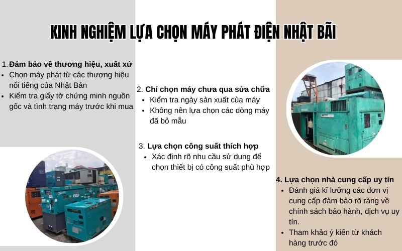 Kinh nghiệm lựa chọn máy phát điện nhật Bãi