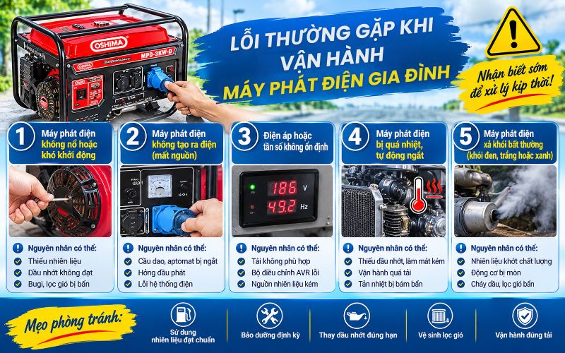 Lỗi thường gặp khi vận hành máy phát điện gia đình