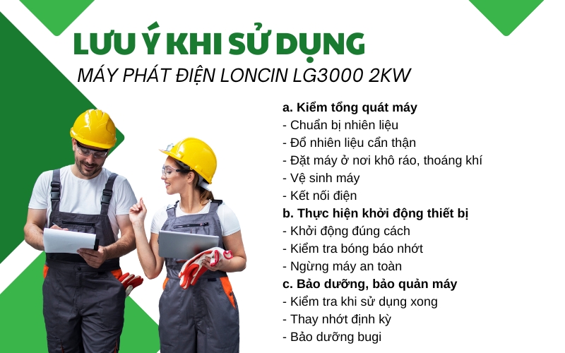 Lưu ý khi sử dụng máy phát điện LONCIN LG3000 2kw
