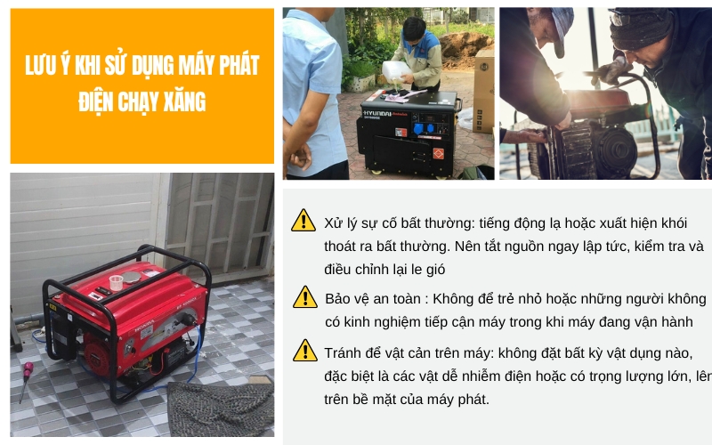 Lưu ý khi sử dụng máy phát điện chạy xăng