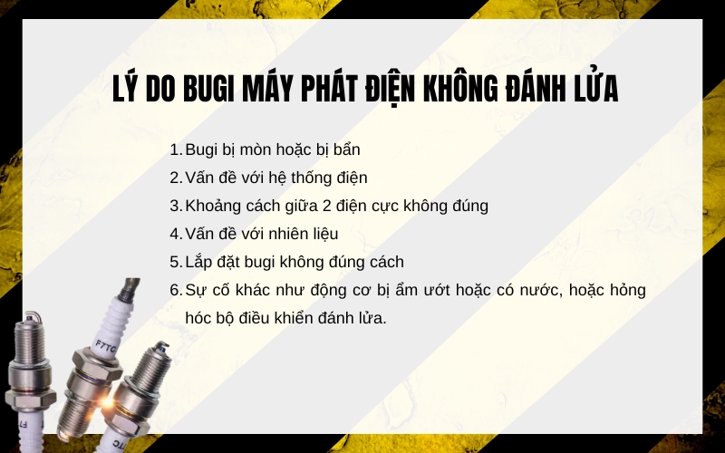 Lý do bugi máy phát điện không đánh lửa