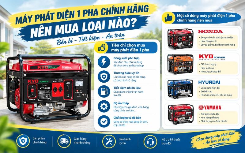 Máy phát điện 1 pha chính hãng nên mua loại nào