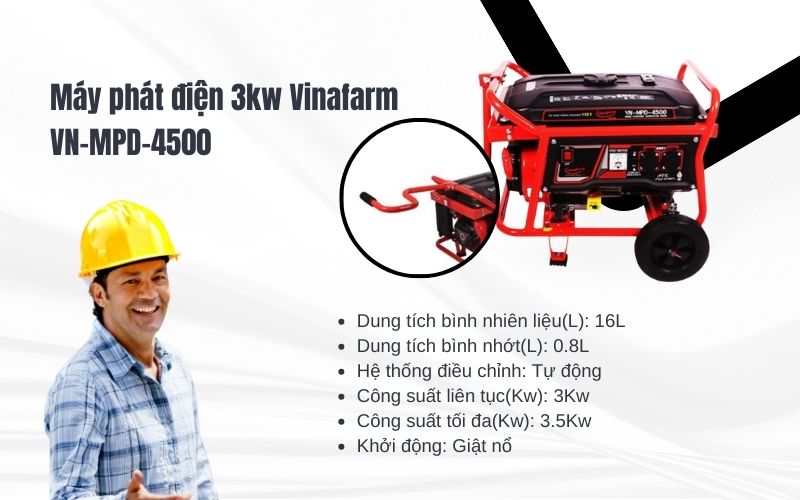 Máy phát điện 3kw chạy xăng Vinafarm VN-MPD-4500