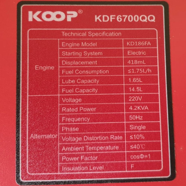 Máy phát điện Diesel siêu chống ồn Koop KDF 6700QQ