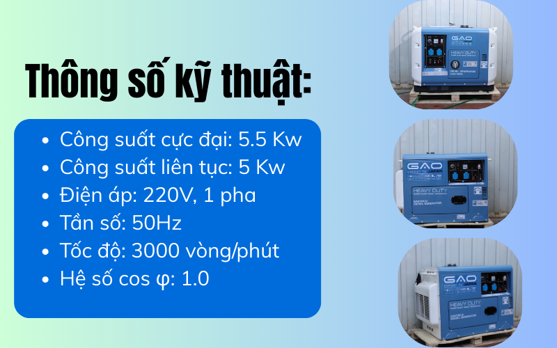 Máy phát điện GAO GA6700LN (5.5KW) cách âm