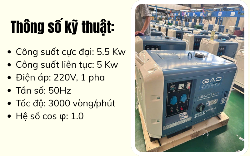 Máy phát điện GAO GA6700SN(5.5KW) siêu cách âm