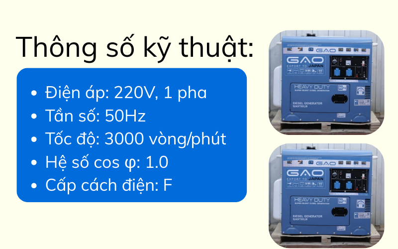 Máy phát điện GAO GA9700LN (6.5KW) cách âm