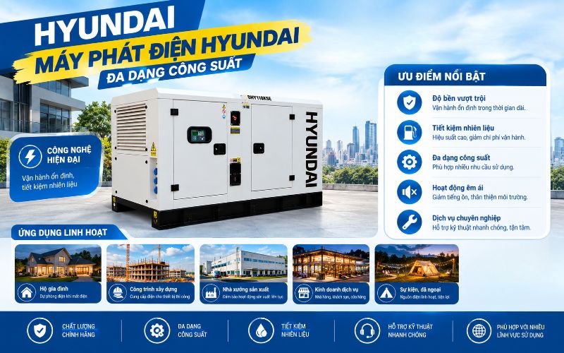 Máy phát điện Hyundai (Hàn Quốc) - Đa dạng công suất