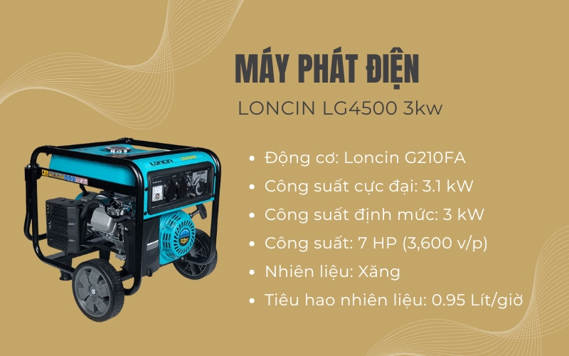  Máy phát điện LONCIN LG4500 3kw
