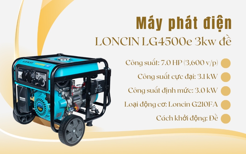 Máy phát điện LONCIN LG4500e 3kw đề