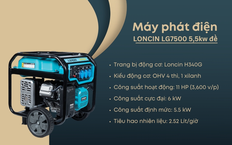 Máy phát điện LONCIN LG7500 5,5kw đề
