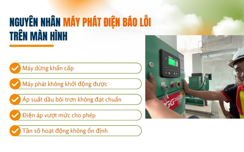 Máy phát điện báo lỗi trên màn hình? Nguyên nhân