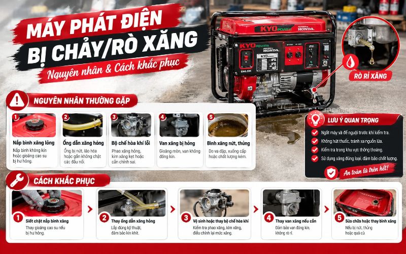 Máy phát điện bị chảy/rò xăng