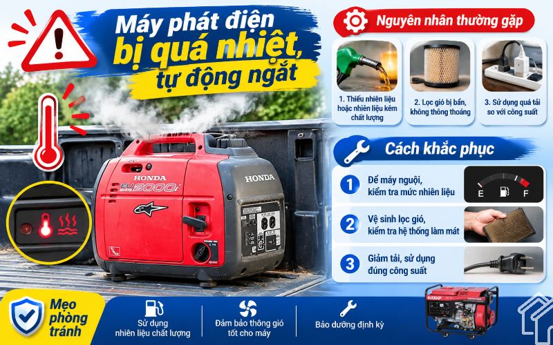 Máy phát điện bị quá nhiệt, tự động ngắt