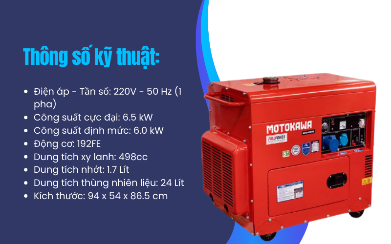 Máy phát điện cách âm MOTOKAWA MDG-8000SE (6.5KW, đỏ)