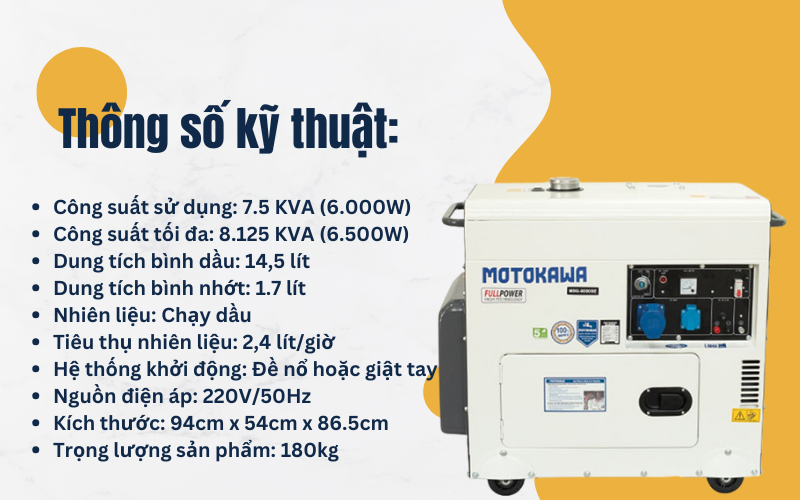 Máy phát điện cách âm MOTOKAWA MDG-8000SE (6.5KW, trắng)