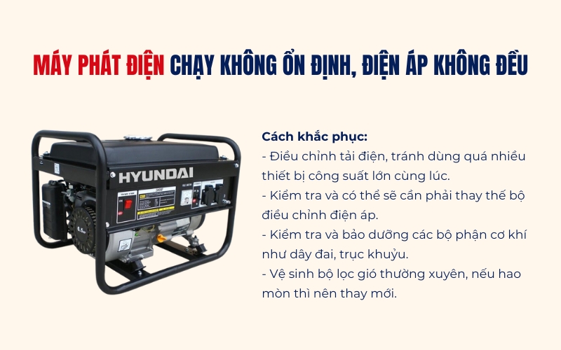Máy phát điện chạy không ổn định, điện áp không đều