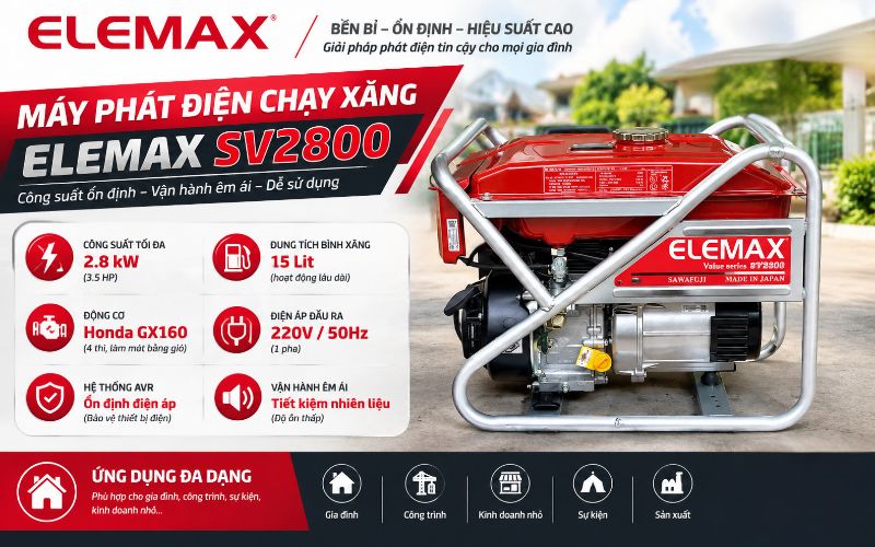 Máy phát điện chạy xăng Elemax SV2800
