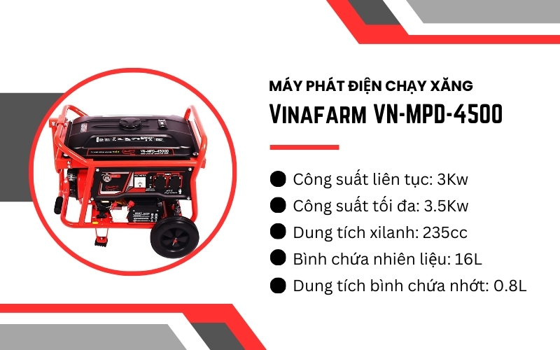 Máy phát điện chạy xăng Vinafarm VN-MPD-4500