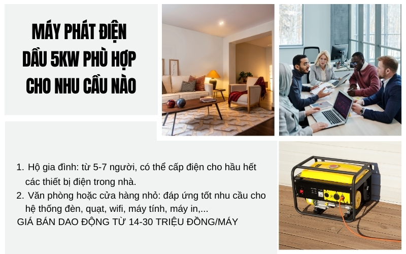 Máy phát điện dầu 5kw phù hợp cho nhu cầu nào