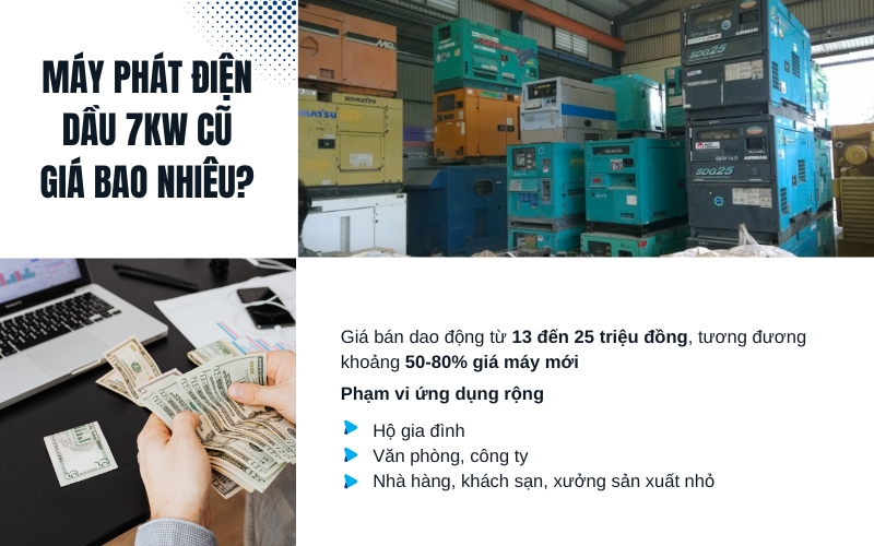 Máy phát điện dầu 7kW cũ có giá bao nhiêu