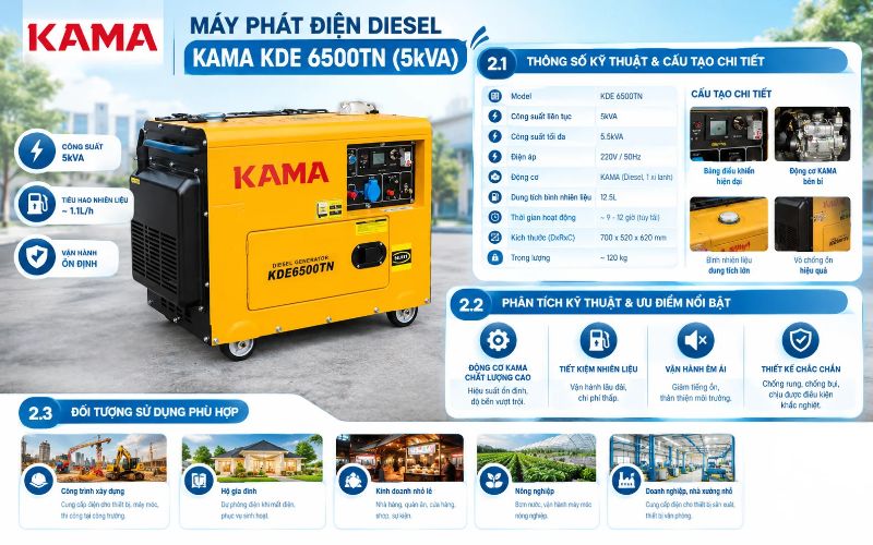 Máy phát điện diesel kama KDE 6500TN (5kVA)