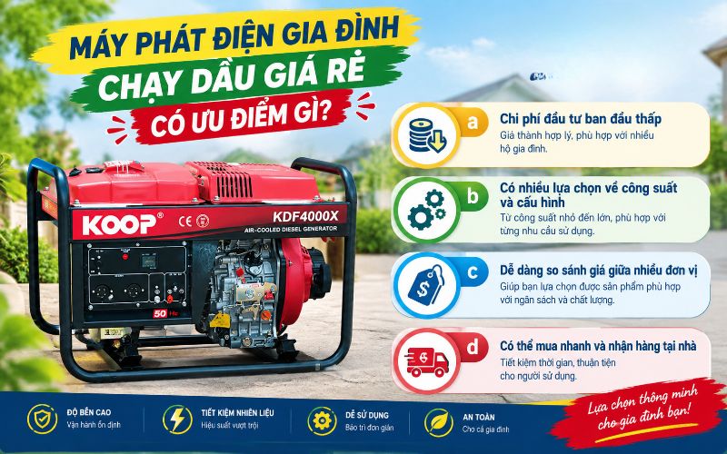 Máy phát điện gia đình chạy dầu giá rẻ có ưu điểm gì?