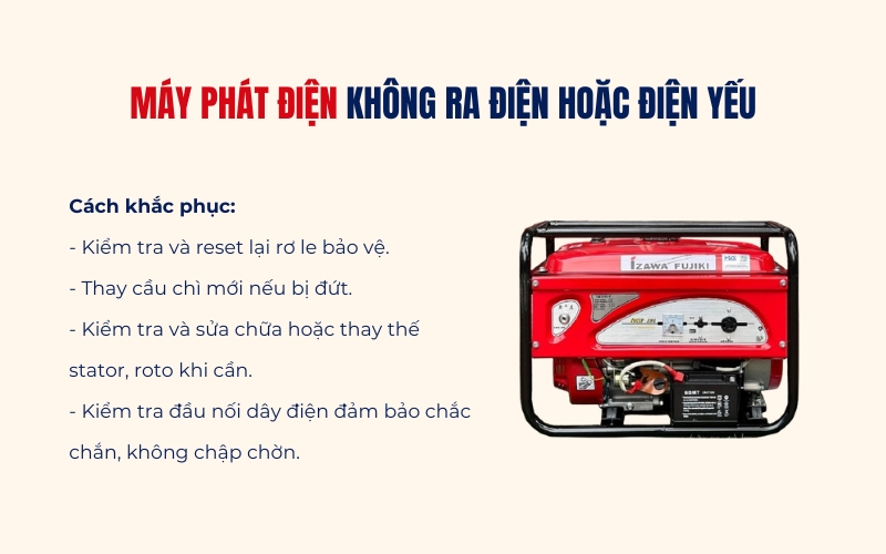 Máy phát điện không ra điện hoặc điện yếu