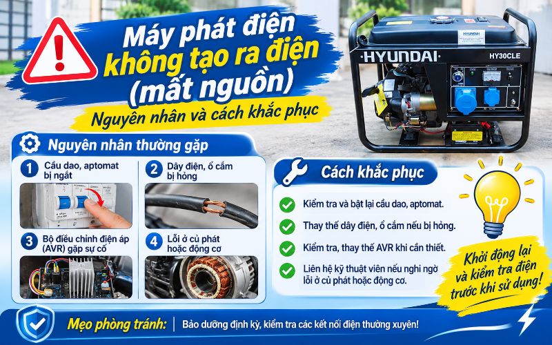 Máy phát điện không tạo ra điện (mất nguồn)