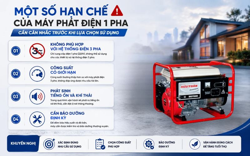 Một số hạn chế của máy phát điện 1 pha