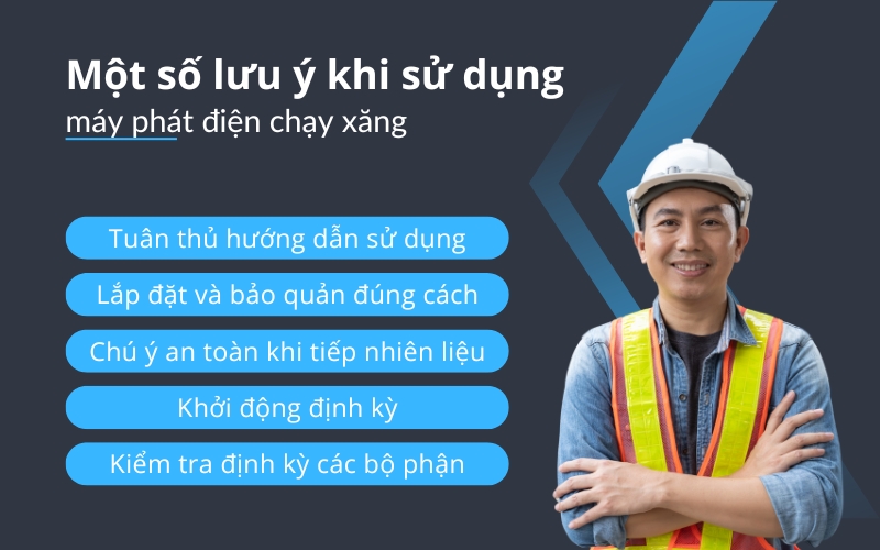 Một số lưu ý khi vận hành máy phát điện chạy xăng
