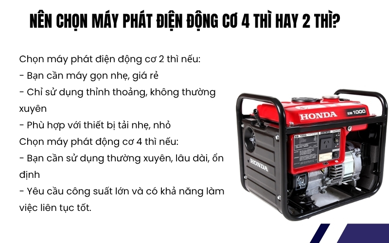 Nên chọn máy phát điện động cơ 4 thì hay 2 thì