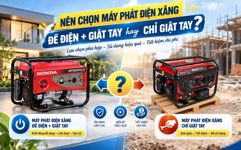 Nên chọn máy phát điện xăng đề điện + giật tay hay chỉ giật tay?