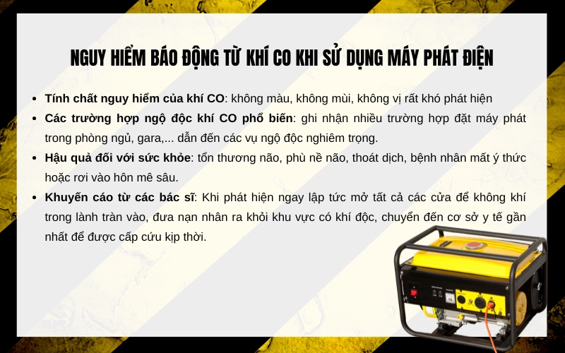 Nguy hiểm báo động từ khí CO khi sử dụng máy phát điện
