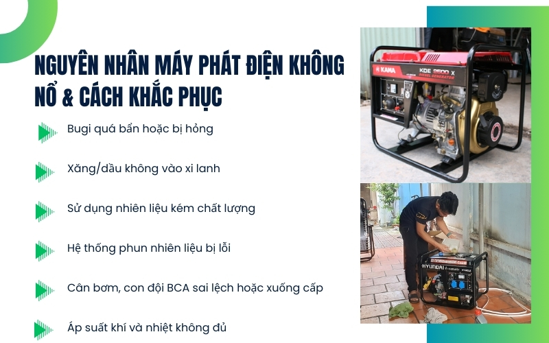 Nguyên nhân máy phát điện không nổ và cách khắc phục