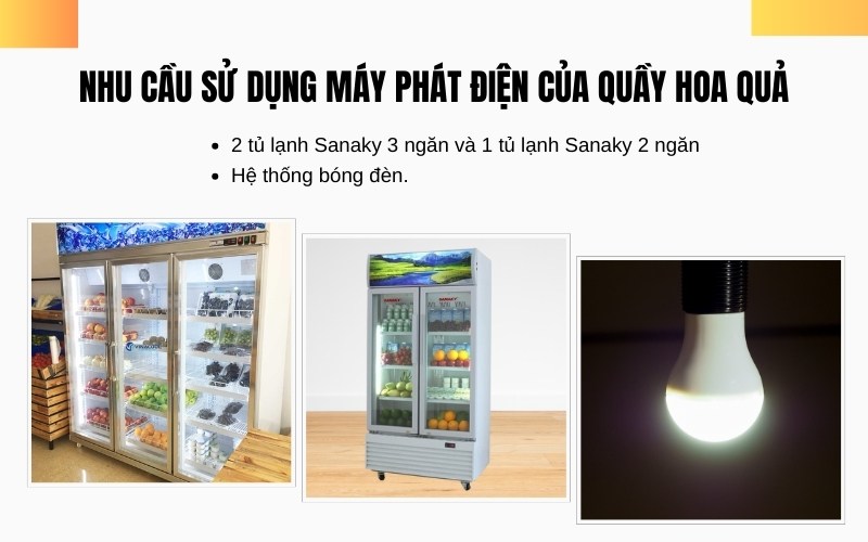 Nhu cầu sử dụng máy phát điện của Quầy hoa quả