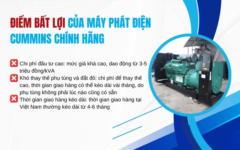 Những điểm bất lợi của máy phát điện Cummins chính hãng