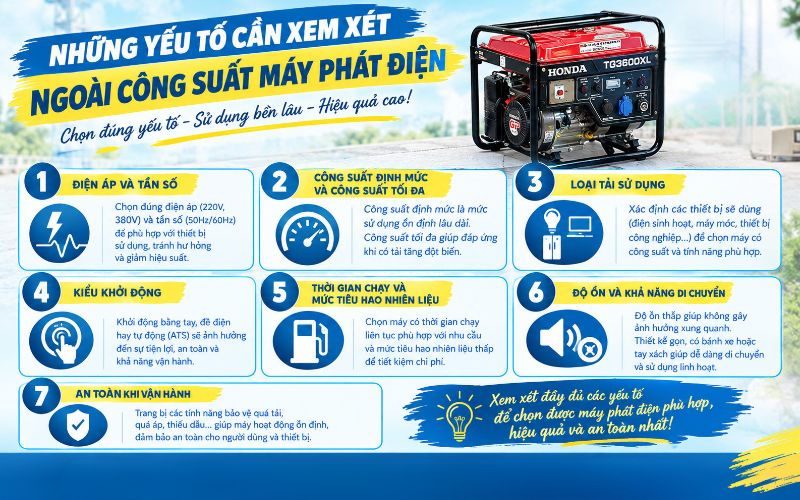 Những yếu tố cần xem xét ngoài công suất máy phát điện